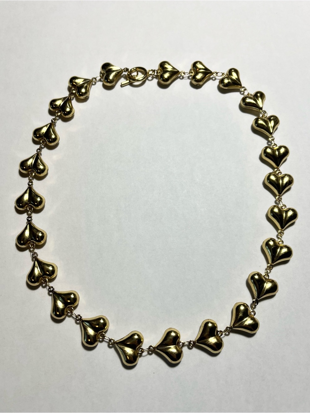 Lily & Faye Gold Puffed Heart Link Collar Necklace Choker 16”